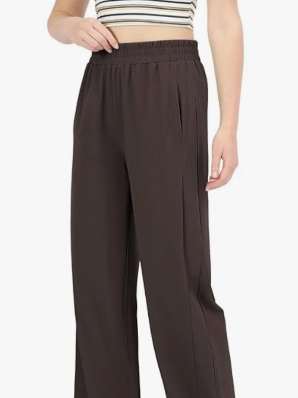 Wide Leg Elastic-Waist Pants in Dark Brown